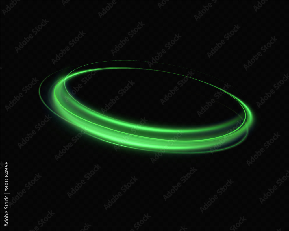 Poster Green neon ring. Glowing circle. Glow effect. Round light frame. abstract light lines of movement and speed. Abstract light lines of movement and speed. light green ellipse.