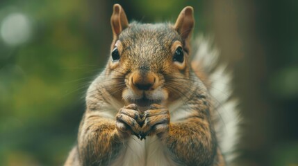 Fototapeta premium Squirrels with microphones collect ambient sounds in parks, contributing to a citywide sound pollution study Sharpen close up strange style hitech ultrafashionable concept