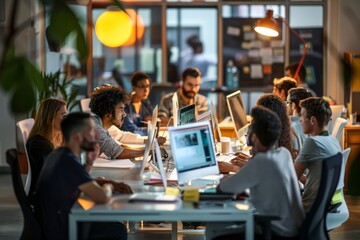 Group of business people and software developers working as a team in office, Generative AI