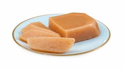 Delicious sweet quince paste and isolated on white