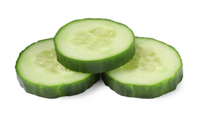 Slices of fresh cucumber isolated on white