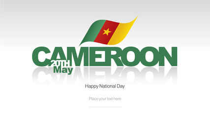 Cameroon National Day flag label icon banner greeting card