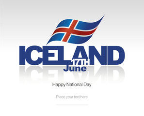 Iceland National Day flag label icon banner greeting card