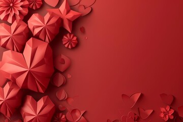 Valentines Day uses a design for banner with heartshaped abstract geometric backgrounds, fostering a romantic atmosphere, Sharpen banner background concept 3D with copy space