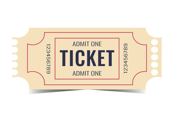 Ticket isolated on white background. Vector. Circus, movie, grandstand, performance, theater, concert, play, play, party, event, festival, realistic in retro style. Ticket template