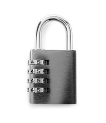 Steel combination padlock isolated on white, top view