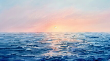 Obraz premium Soft watercolor depiction of twilight over the ocean, the sky a blend of lavender and peach, soothing to patients in any clinic setting
