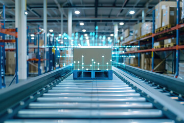 Fototapeta premium A logistics warehouse with IoT technology tracking inventory and order fulfillment processes.