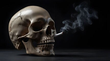 Human skull is smoking on dark background, no smoking concept.generative.ai 