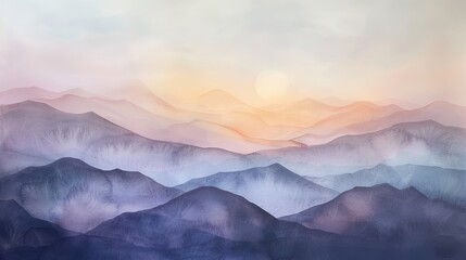 Soft watercolor scene of mountains in the twilight, the fading light casting a healing glow perfect for a clinic setting