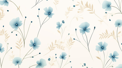  Floral pattern pale blue flowers on cream backdrop