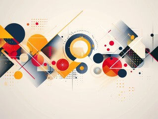 An artistic blend of colorful circles, squares, and lines create a captivating pattern on an abstract background, reminiscent of a lively event featuring a fusion of art and science