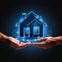 Man touch virtual house icon for analyzing buy home and insurance real property AI