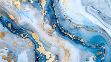 Abstract blue and gold marble background. Generative AI.