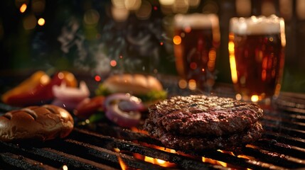 Bar-B-Q Weekend: Backyard BBQ with Beers and Burgers Sizzling on the Grill
