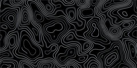 Wave paper curved relief background. Blank topographic contour map subtle. Vector geographic contour map design in black background.