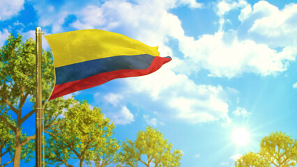 flag of Colombia at sunny day, clean atmosphere symbol - nature 3D rendering