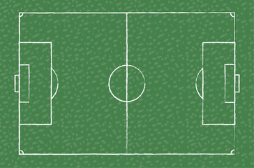 Soccer field plan with white line markings on green grass. Top view vector illustration. Football team games concept. Sports training and strategy.