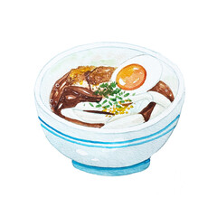 Hand drawn watercolor illustration Thai food Kuay Jap