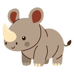 Flat vector illustration in children's style. Cute rhinoceros on white background . Vector illustration