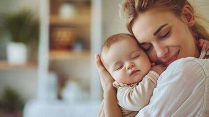 mother love his baby and baby hug thr mom