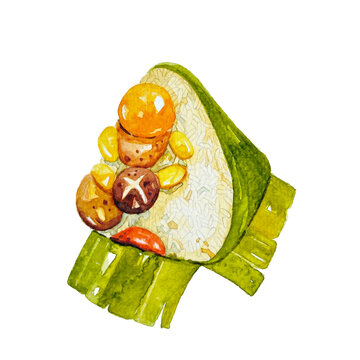 Hand drawn watercolor illustration, Thai food bajang