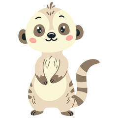 Flat vector illustration in children's style. Cute lemur on white background . Vector illustration