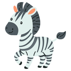 Flat vector illustration in children's style. Cute zebra on white background . Vector illustration