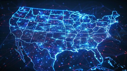 A map of the United States is shown in blue with a lot of stars
