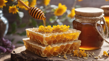 Honey as sealthy food concept, diet, dieting. Delicious sweet honey  AI generated image, ai