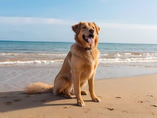 golden retriever dog on the beach