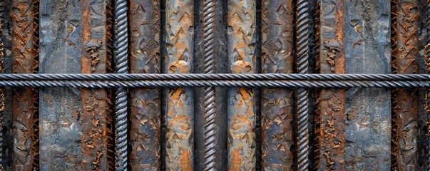 Solemn, respectful portrayal of rebar being used in the construction of a memorial site, infusing the image with emotion
