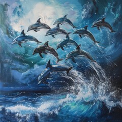 dolphins jumping in water