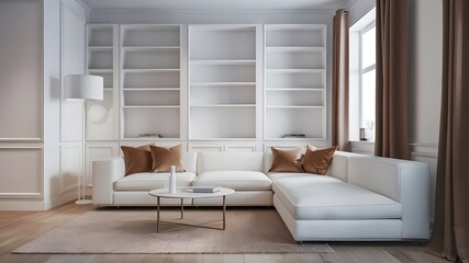 Modern luxury interiors designs. Empty painted wall.dark accent furniture and blank background.Bedroom interior trend 2024 year Modern luxury apricot room interior home designs