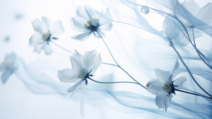 Ethereal Blue Anemones flowers in Soft Blurred floral Background, copy space