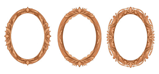 Vintage Golden Carving Frame with Floral Ornament Collection. Set of Elegant Oval Border in a Classic Baroque style