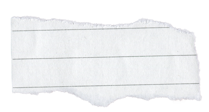 White Lined Ripped Paper Strip. Scrap Paper with Torn Edge, Scrapbook Sticky Notes, Notebook Page