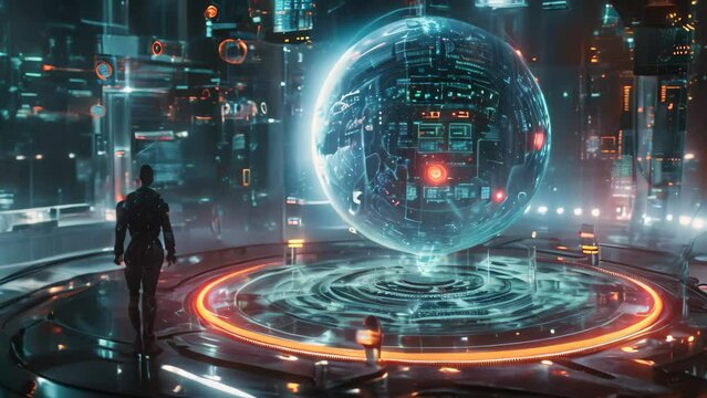 A captivating Video portraying a futuristic science fiction scene with advanced technology and a captivating exploration of the vastness of space, A futuristic vision of banking