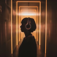 woman with headphones in side perspective