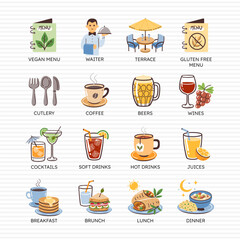 Colorful Restaurant Icons. Drinks. Set 2 of 4.