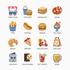 Colorful Restaurant Icons. Fast Food. Set 3 of 4.