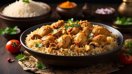 rice with vegetables Culinary Opulence Chicken Biryani Spectacle in 8K Splendor 