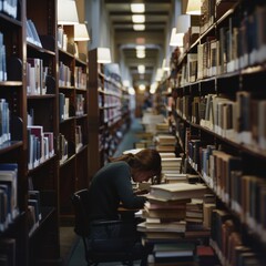 student in library