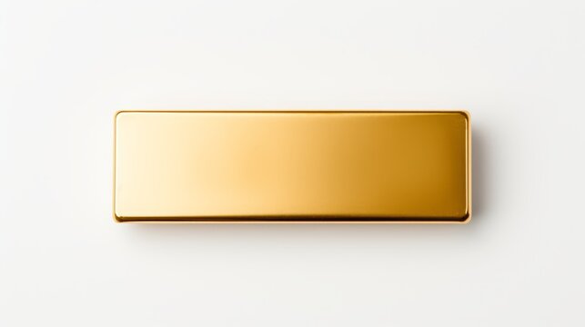 Minimalist shot of a single gold bar on a pure white background with a slight shadow to emphasize simplicity and value,