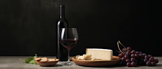 A minimalist setting featuring a bowl of aged Parmesan cheese, accompanied by a glass of red wine and fresh grapes, perfect for a connoisseurâ€™s blog,