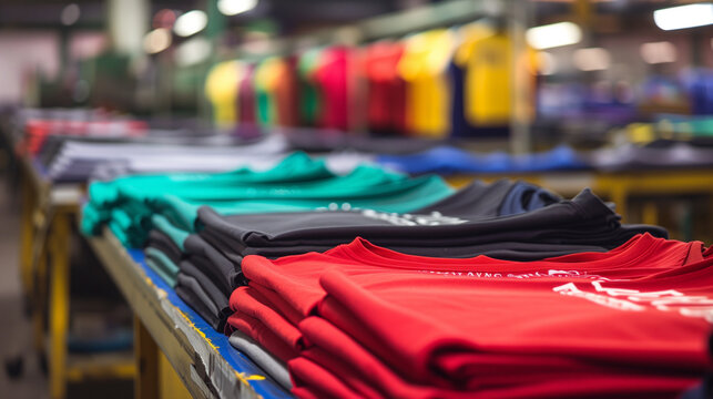 Chic printing gear in a print business depicting an array of t-shirts depicted over the printshop facility. Heat Transfer T Shirt Printing. Tshirt Merchandise. printing prints on T-shirts. 