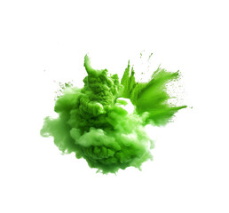 Vibrant green paint explosion, resembling a blooming flower, with splashes and droplets, isolated...