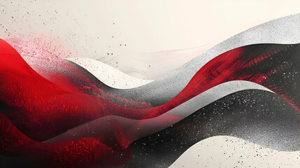 Abstract poster banner design with a red, black, and white grainy gradient background and noise...