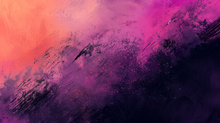 Abstract purple, pink, orange, black, and white gradient background with a grainy appearance; dark...