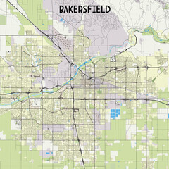 Bakersfield, California, USA map poster art
